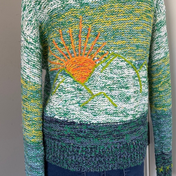 Anthropologie Pilcro Sunset Embroidered Cardigan Green Yellow Rare Sun Sz XS - Picture 10 of 15